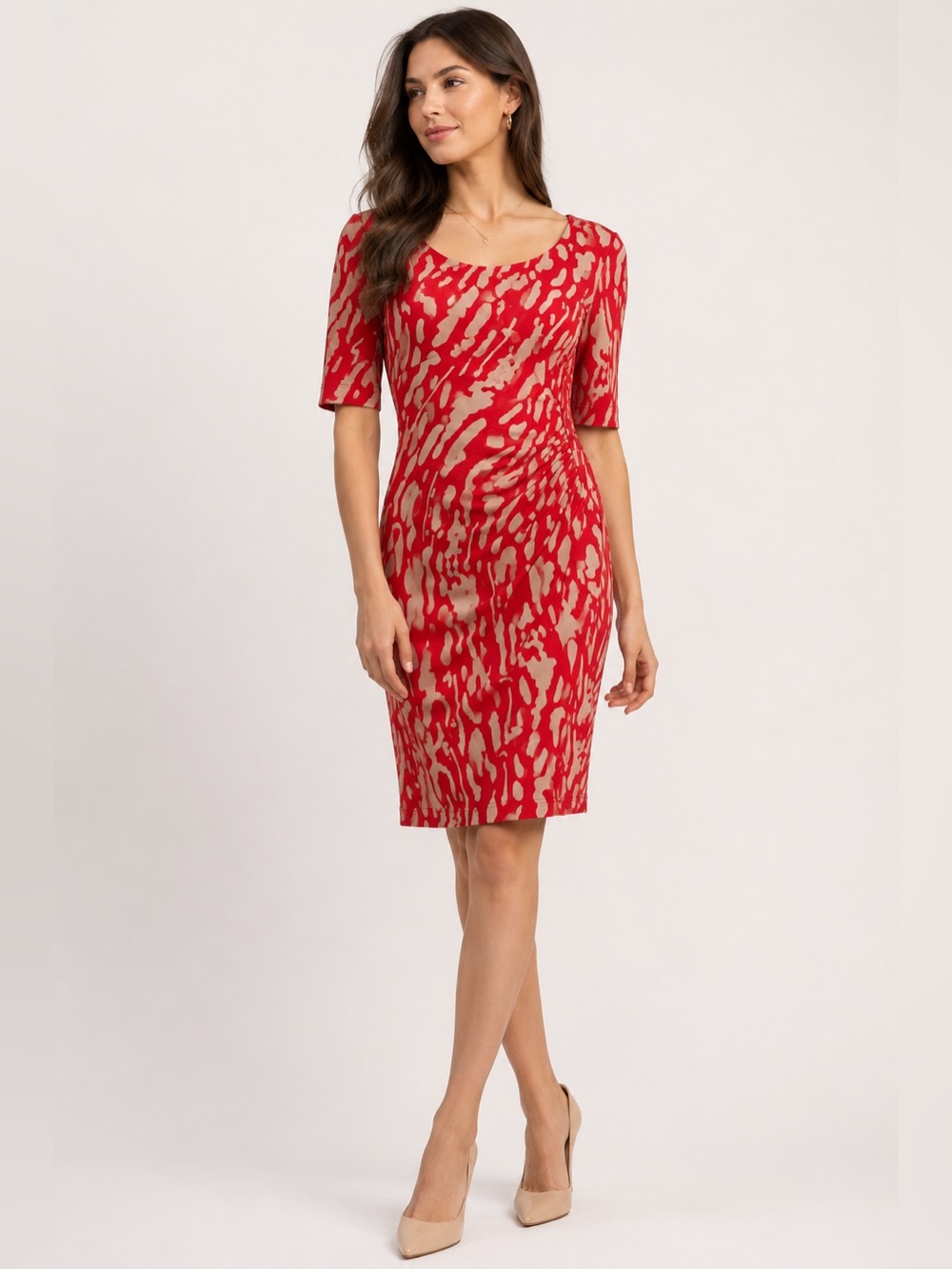 Eliza J Ruched Abstract Print Sheath Dress – Size 6 – EUC